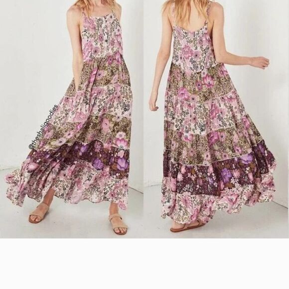 SPELL DAISY TIERED Floral Maxi Dress in Pink and Purple SMALL - Picture 1 of 4